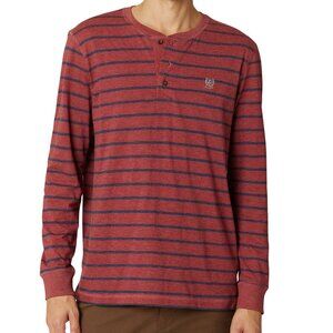 New Chaps Men's Dark Red Relaxed Long Sleeve Striped Slub Jersey Henley, size L